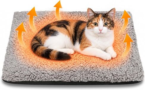 PatiencET Self Warming Cat Bed for Indoor Cats 14'' x 20'' - Cozy Fleece Heating Pad, Non-Electric Thermal Mat for Small Pets, Washable Soft Cushion for Winter Comfort and Warmth Grey in Saudi Arabia