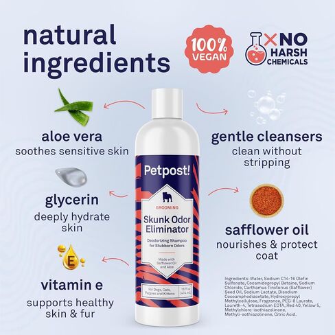 Petpost | Skunk Odor Eliminator Shampoo for Dogs & Cats. Neutralizes Strong Odors. Gentle & Safe Formula. 16 oz in Kuwait