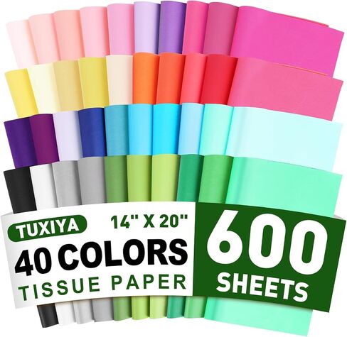 TUXIYA 1000 Sheets Tissue Paper,40-Color 14"X20" Tissue Paper for Gift Bags in Saudi Arabia
