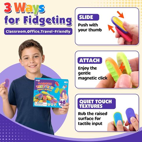 LESONG 48 Pack Sensory Fidget Toys for Kids Adults, Magnetic Fidget Sliders for Autism ADHD Stress Relief, Quiet Textured Silicone Desk Toys, Bulk Classroom Prizes Party Favors Calming Gifts in Kuwait