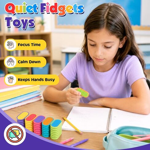 LESONG 48 Pack Sensory Fidget Toys for Kids Adults, Magnetic Fidget Sliders for Autism ADHD Stress Relief, Quiet Textured Silicone Desk Toys, Bulk Classroom Prizes Party Favors Calming Gifts in Kuwait