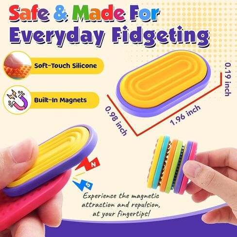 LESONG 48 Pack Sensory Fidget Toys for Kids Adults, Magnetic Fidget Sliders for Autism ADHD Stress Relief, Quiet Textured Silicone Desk Toys, Bulk Classroom Prizes Party Favors Calming Gifts in Kuwait