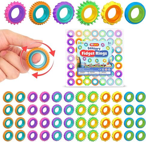 KLT Fidget Toys Bulk for Kids: 50 Pack Texture Spinner Rings - Bulk Fidgets for Students Classroom Prizes - Quiet Sensory for Autism Stress Relief - Goodie Bags Stuffers for Party Favors in Saudi Arabia