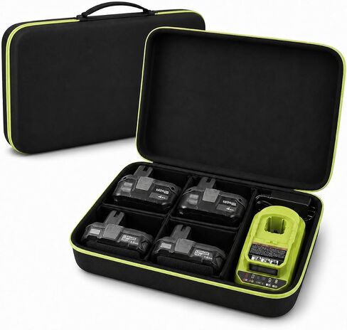 Case Compatible with Ryobi ONE+ 18V Lithium-Ion 4.0/3.5/3.0/2.0/1.5 Ah Compact Batteries. Storage Carrying Holder for 18-Volt Battery Charger. Organizer Container with 6 Dividers (Box Only) | Hard-shell Organizer with Soft Lining, Dual Zippers and A Carry in Kuwait