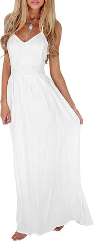 LILBETTER Women's Beach Crochet Backless Bohemian Halter Maxi Long Dress in Kuwait
