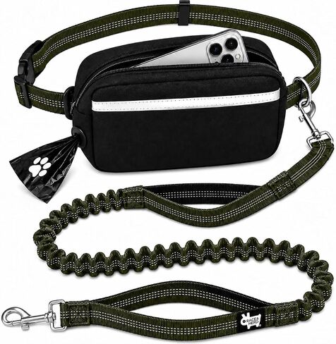 Race&Herd Hands Free Dog Leash with Zip Pouch — Bungee Waist Belt (Onyx) in Saudi Arabia