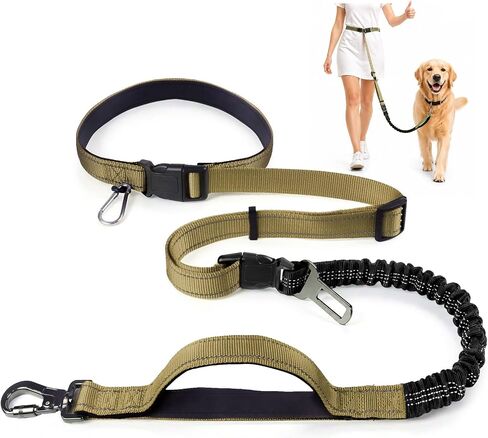 PETCARE 4 in 1 Hands Free Dog Leash with Car Seatbelt Buckle, Shock Absorbing Bungee Dog Waist Leash Belt for Running Walking Hiking, Dual Handles & Reflective, Adjustable for Small Medium Large Dogs in Kuwait