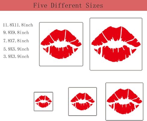 5PCS Lip Stencil Kiss Lips DIY Stencil with 5 Sizes Lips Lipstick Mouth Painting Stencils Reusable Red Lips PET Stencils for Floor Wall Wall Furniture Room Decorative in Saudi Arabia
