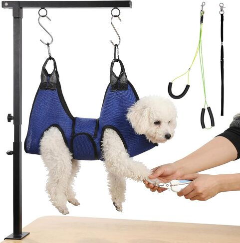 Dog Grooming Arm Double Rod with Hammock, Sturdy Metal Pillar Not Wobble in Saudi Arabia