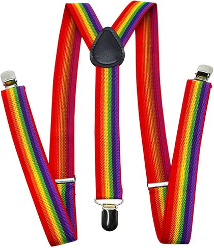 Denpetec Suspenders - Adjustable Elastic Y Back Style Suspenders for Men and Women with Strong Metal Clips(Rainbow) in Kuwait