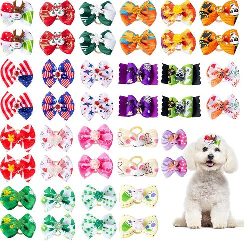 COMSUN 42 PCS (21 Pairs) Holiday Dog Hair Bows, Rubber Band Puppy Hair Bow in Kuwait