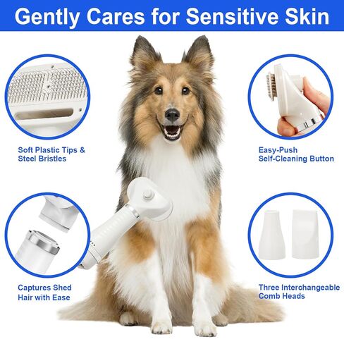 3-in-1 Pet Hair Dryer Brush for Dogs & Cats – Portable Blower & Slicker Brush, Adjustable Temperature, Overheat Protection in Saudi Arabia
