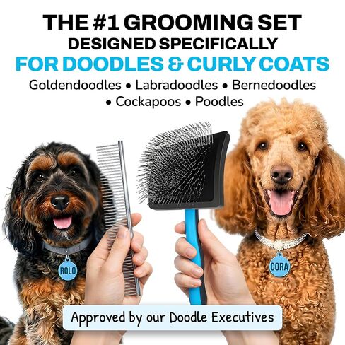 The Doodle Brush Dog Grooming Kit Slicker Brush, Dog Comb Set, Detangler in Saudi Arabia