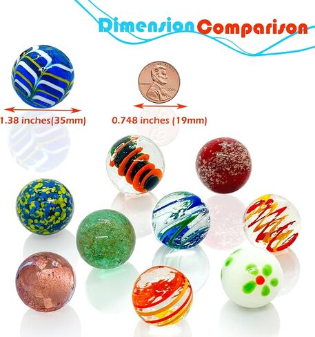 Large Glass Marbles, 10PCS 35mm (1.38 Inch), Assorted Colors in Saudi Arabia