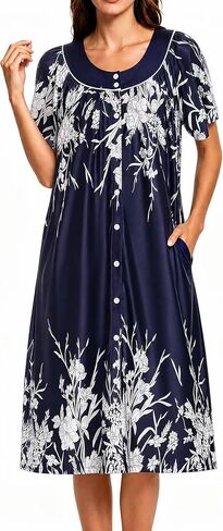 YOZLY House Dress for Women Short Sleeve House Coat Mumu Duster Robe with Pockets in Kuwait
