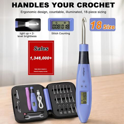 Light Up Crochet Hook Set with 18 Sizes, Lighted Everything Counting Kit in Kuwait