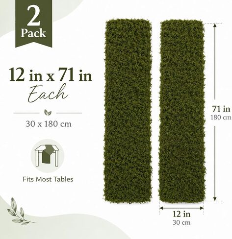 2 Pcs Fake Moss Table Runner, 12'' x 71'' Artificial Sheet Moss Decor Roll, Waterproof Faux Moss Blanket, Fake Green Grass Tablecloth for Crafts Garden Wall Wedding Birthday Party Decoration in Saudi Arabia
