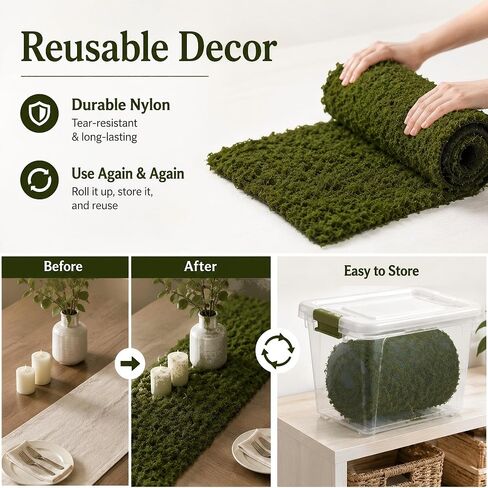 2 Pcs Fake Moss Table Runner, 12'' x 71'' Artificial Sheet Moss Decor Roll, Waterproof Faux Moss Blanket, Fake Green Grass Tablecloth for Crafts Garden Wall Wedding Birthday Party Decoration in Saudi Arabia