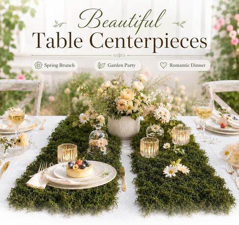 2 Pcs Fake Moss Table Runner, 12'' x 71'' Artificial Sheet Moss Decor Roll, Waterproof Faux Moss Blanket, Fake Green Grass Tablecloth for Crafts Garden Wall Wedding Birthday Party Decoration in Saudi Arabia