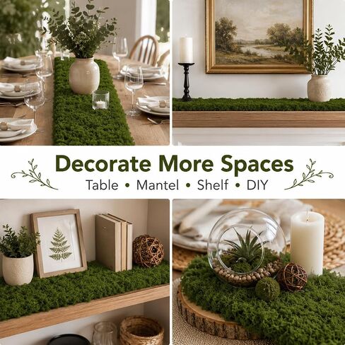 2 Pcs Fake Moss Table Runner, 12'' x 71'' Artificial Sheet Moss Decor Roll, Waterproof Faux Moss Blanket, Fake Green Grass Tablecloth for Crafts Garden Wall Wedding Birthday Party Decoration in Saudi Arabia