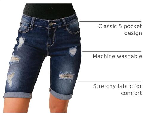 luvamia Women High Waisted Stretch Bermuda Shorts Ripped Rolled Hem Jean Shorts in Kuwait