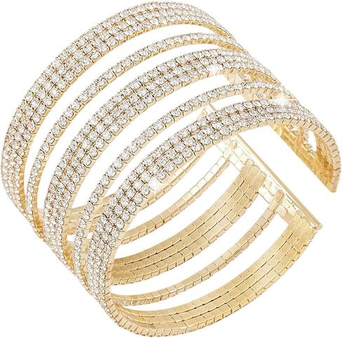 Multilayer Sparkling Rhinestone Cuff Bracelet For Women 11 Layers for Women Girls,Crystal Bangle Strand Wrap Bracelet for Party Prom Wedding in Kuwait