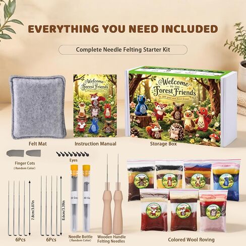 OEHPICC Needle Felting Kit, 7 Woodland Animals Felt Needle Kit in Saudi Arabia