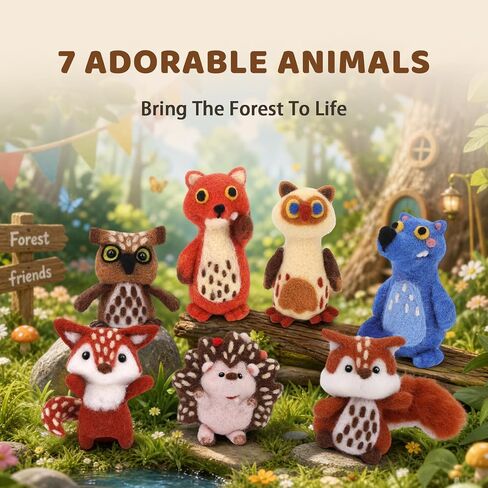 OEHPICC Needle Felting Kit, 7 Woodland Animals Felt Needle Kit in Saudi Arabia
