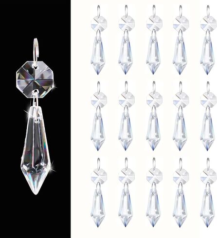 Premium Clear Crystal Glass Drops 3.1" -Multi Purpose Bluk Crystal Beads Hanging Prisms for Holiday Party/Home/Window Decoration/Chandelier Replacement Parts (L-50pcs) in Kuwait