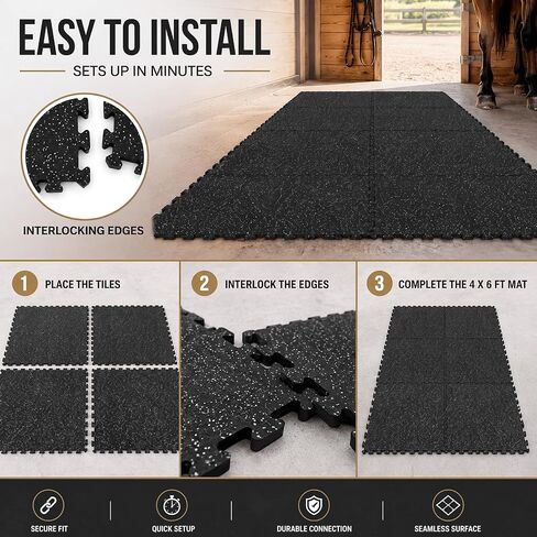 Dilunave 6 Pack Horse Stall Mats, 4 x 6 ft Rubber Interlocking, 0.4" Thick in Kuwait