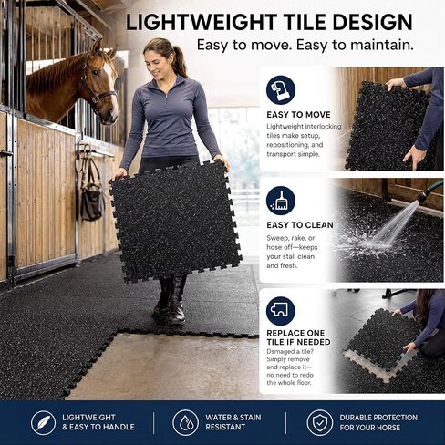 Dilunave 6 Pack Horse Stall Mats, 4 x 6 ft Rubber Interlocking, 0.4" Thick in Kuwait