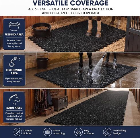 Dilunave 6 Pack Horse Stall Mats, 4 x 6 ft Rubber Interlocking, 0.4" Thick in Kuwait