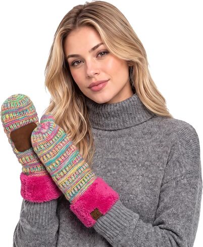 C.C Women Thick Knit Faux Fur Sherpa Fleece Lined Warm Winter Gloves Mittens (CG-36)(MT-008,25,715,816,1816,6245) in Kuwait
