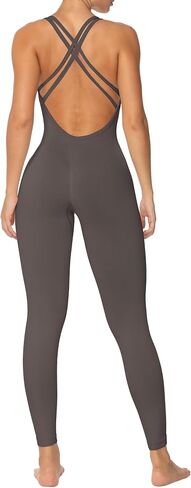 Sunzel Jumpsuits for Women Backless, Seamless Workout One Piece Bodycon Romper Scoop Neck, Butt Scrunch Leggings Unitard in Kuwait