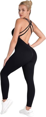 Sunzel Jumpsuits for Women Backless, Seamless Workout One Piece Bodycon Romper Scoop Neck, Butt Scrunch Leggings Unitard in Kuwait