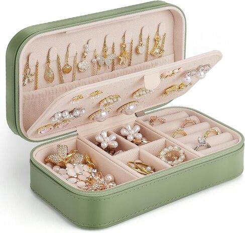 DesignSter Travel Jewelry Box, PU Leather Portable Jewelry Case, Small Jewelry Boxes for Gifts, Travel Jewelry Organizer for Women Rings Earrings Necklaces Bracelets (Beige) in Kuwait