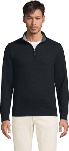 Lands' End Mens Bedford Rib Quarter Zip Sweater Dark Charcoal Heather Regular X-Large in Kuwait
