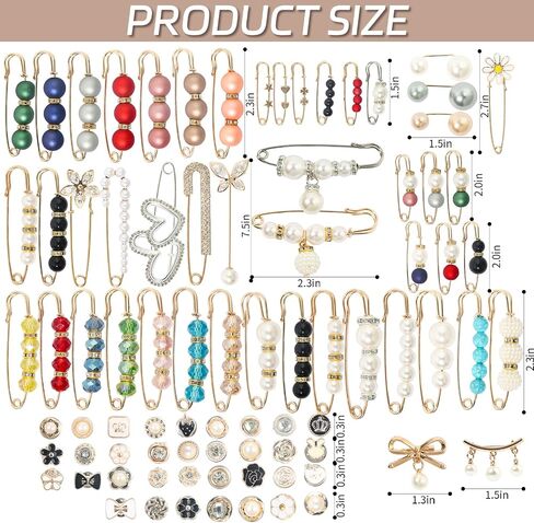 110 PCS Pearl Brooch Sock Charms Pins for Women Gold Rhinestone Junk Sock Charms Pins Sock Accessories Pant Waist Tightener for Women Hat Sweater Shirt Pant in Kuwait