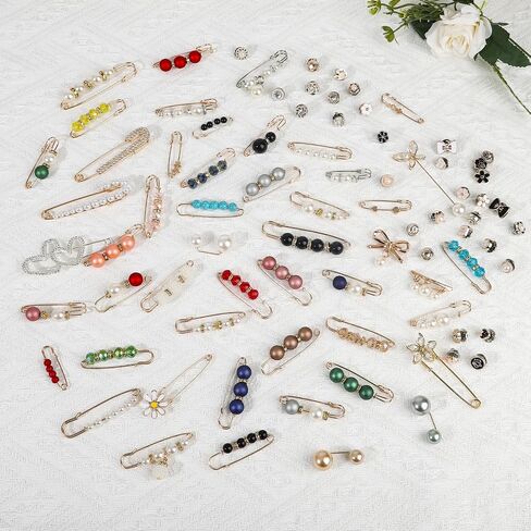110 PCS Pearl Brooch Sock Charms Pins for Women Gold Rhinestone Junk Sock Charms Pins Sock Accessories Pant Waist Tightener for Women Hat Sweater Shirt Pant in Kuwait
