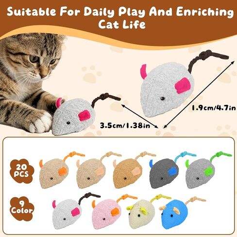 20PCS Cat Catnip Mice Toys, Mouse Toys for Cats, Interactive, Encourages Agility, Coordination, for Indoor Cats and Kittens, Cat Chew Toy for Exercise for Pet Cat Kitten Kitty in Saudi Arabia