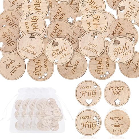200 Pcs Wooden Pocket Hug Token with 4 Pcs Organza Bags Pocket Hug Bulk Remembrance Little Heart Star Round Pocket Hug Keepsake for Family Birthday Celebration of Life Funeral Love Gifts in Saudi Arabia