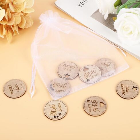 200 Pcs Wooden Pocket Hug Token with 4 Pcs Organza Bags Pocket Hug Bulk Remembrance Little Heart Star Round Pocket Hug Keepsake for Family Birthday Celebration of Life Funeral Love Gifts in Saudi Arabia