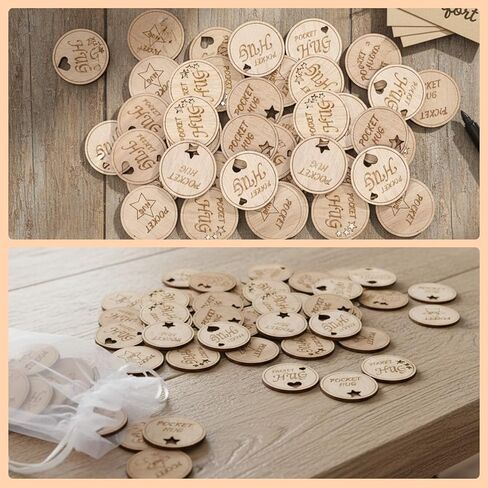 200 Pcs Wooden Pocket Hug Token with 4 Pcs Organza Bags Pocket Hug Bulk Remembrance Little Heart Star Round Pocket Hug Keepsake for Family Birthday Celebration of Life Funeral Love Gifts in Saudi Arabia