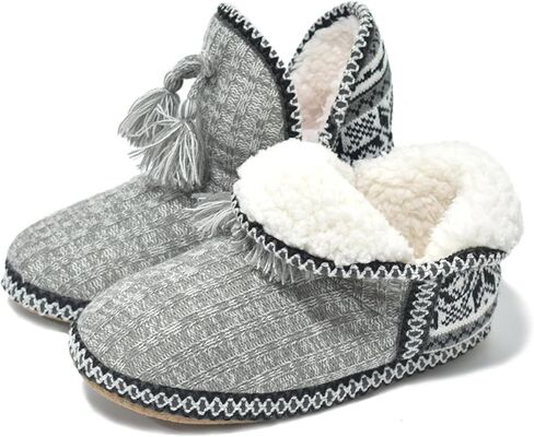 Womens Knit Faux-Cashmere House Bootie Slippers Quilted Ankle Boots | Lightweight Winter Comfort Memory Foam, Cotton Warm Lined Cozy Cute Bedroom Slipper Boots Non-Slip Grippers Indoor in Kuwait