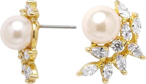 Mariell Pearl & Marquise CZ Crystal Clip-On Wedding Earrings for Bride, Bridesmaids & Mother of the Bride in Kuwait