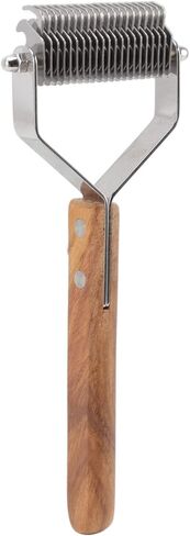 Pet Undercoat Rake Knot Removal Brush Double Row Wood Handle Dog Cat Deshedding and Grooming Tool in Kuwait