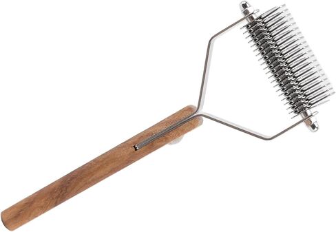 Pet Undercoat Rake Knot Removal Brush Double Row Wood Handle Dog Cat Deshedding and Grooming Tool in Kuwait