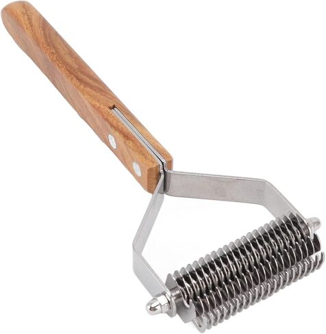 Pet Undercoat Rake Knot Removal Brush Double Row Wood Handle Dog Cat Deshedding and Grooming Tool in Kuwait