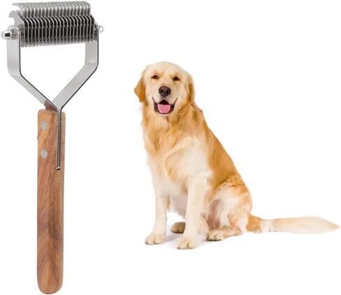 Pet Undercoat Rake Knot Removal Brush Double Row Wood Handle Dog Cat Deshedding and Grooming Tool in Kuwait