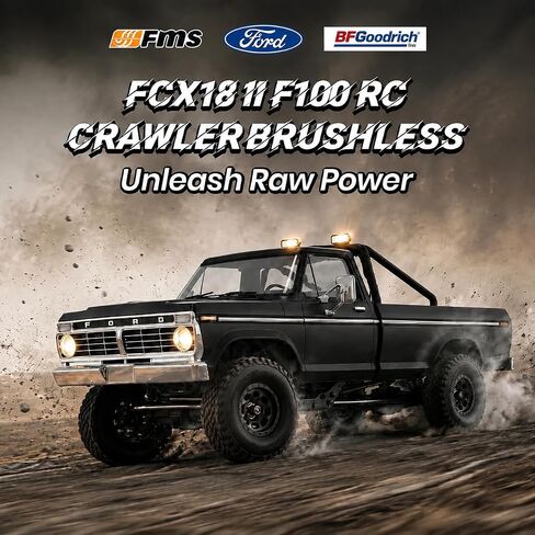 BEEZRC FMS FCX18 II Ford F-100 Brushless Official Licensed RC Crawler, Magnetic Quick Release Remote Control RC Truck, LCG Chassis, Off-Road Rock Crawler for Adults, RTR (199mm Wheelbase) Black in Saudi Arabia
